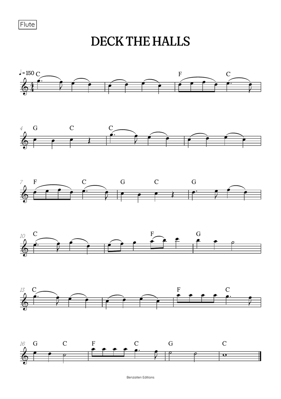 Deck the Halls for flute and clarinet duet • intermediate Christmas song sheet music with chords Woodwind Duet scores gallery preview page 2