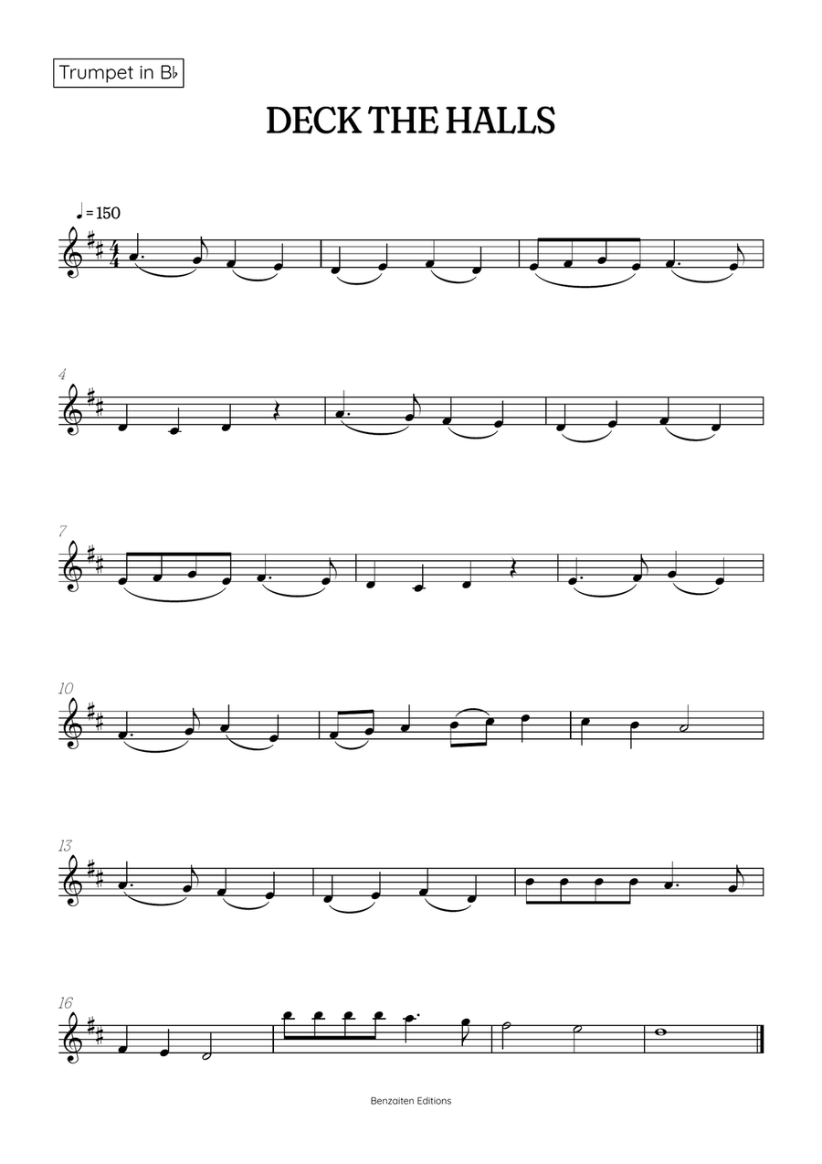 Deck the Halls for trumpet and trombone duet • intermediate Christmas song sheet music Brass Duet scores gallery preview page 2