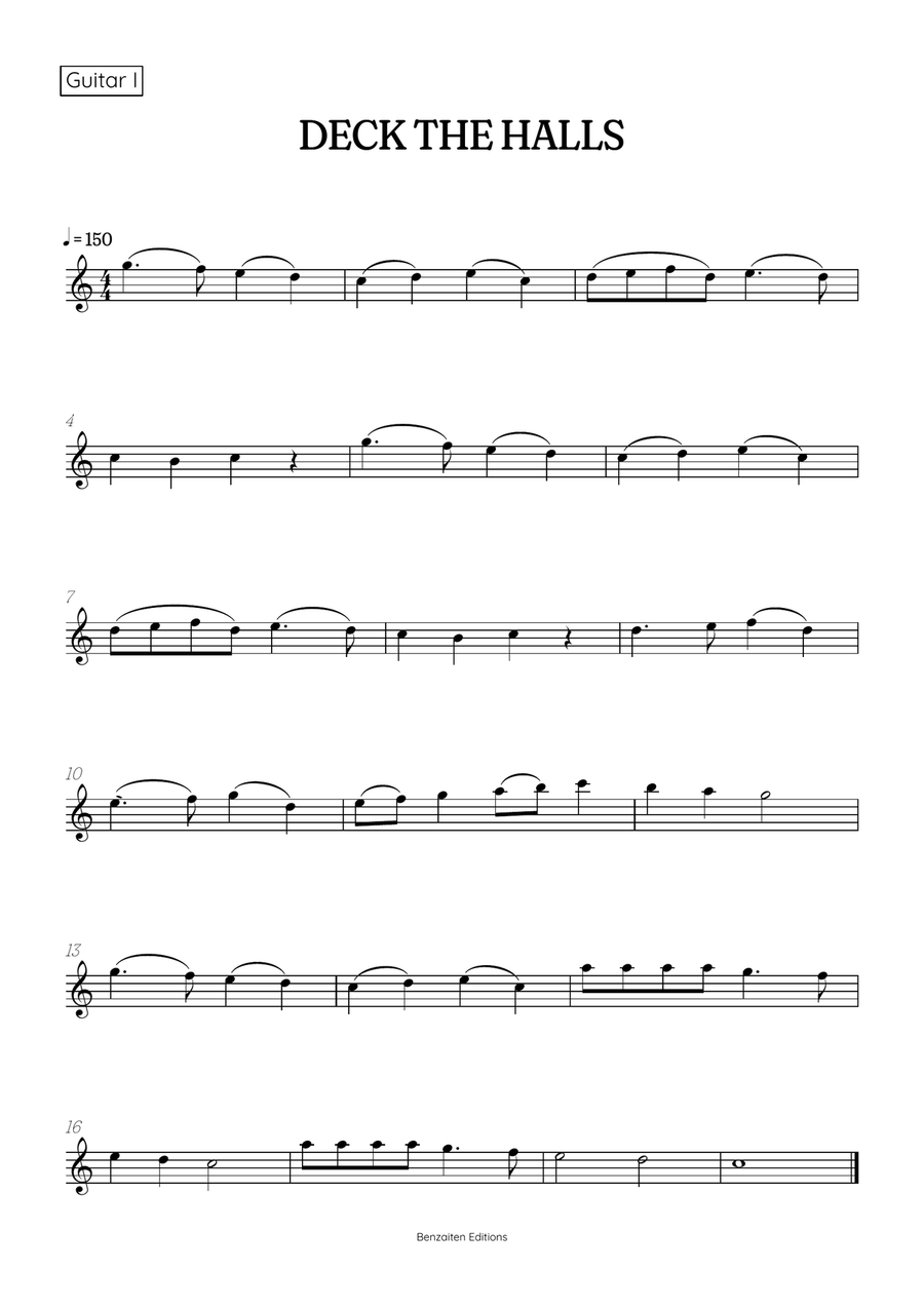 Deck the Halls for acoustic guitar duet • intermediate Christmas song sheet music Acoustic Guitar scores gallery preview page 2