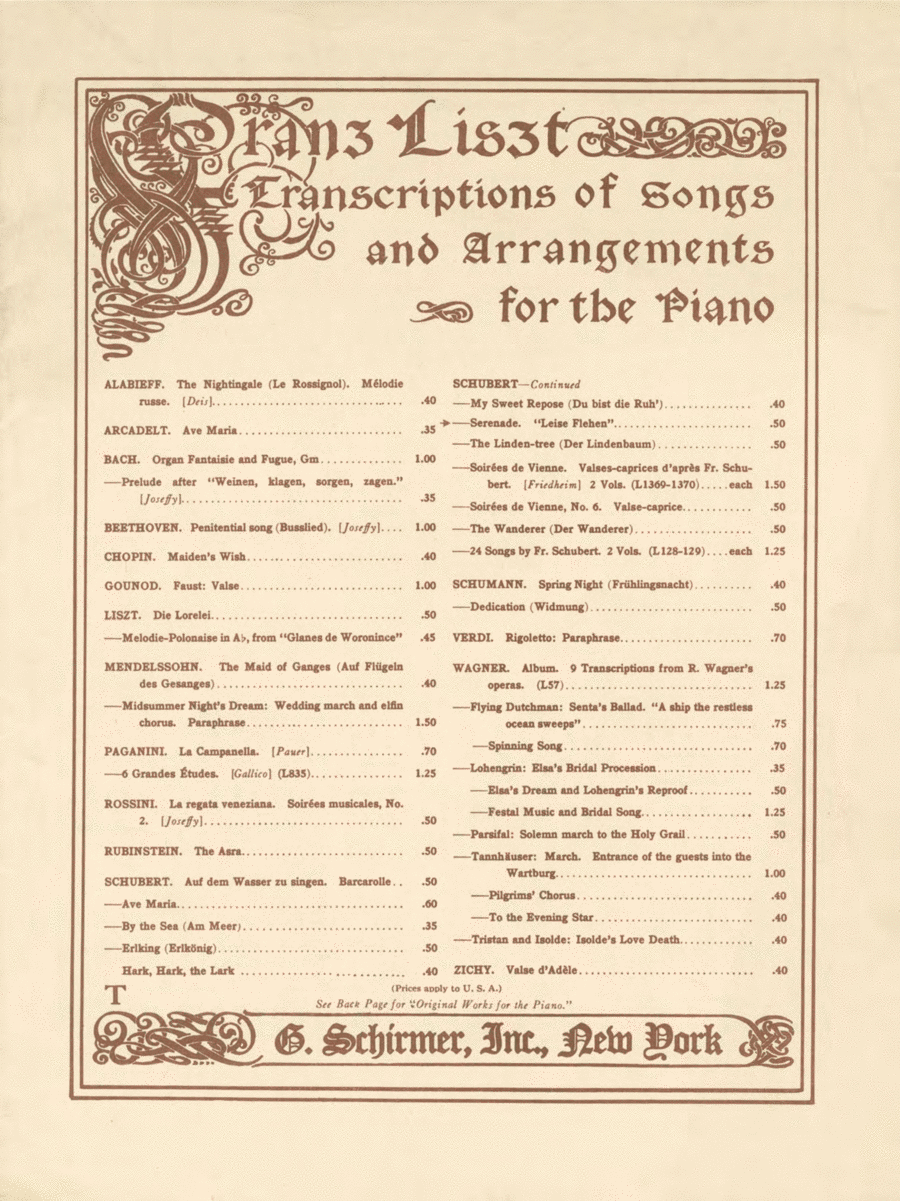 F. Schubert- F. Liszt - Ständchen (Serenade) Piano Solo scores gallery preview page 1