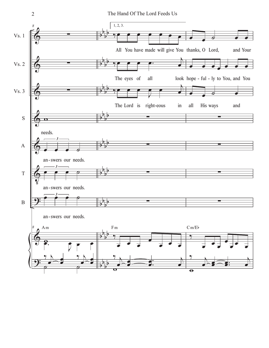 The Hand Of The Lord Feeds Us (Psalm 145) (Vocal Quartet - (SATB) 4-Part scores gallery preview page 2
