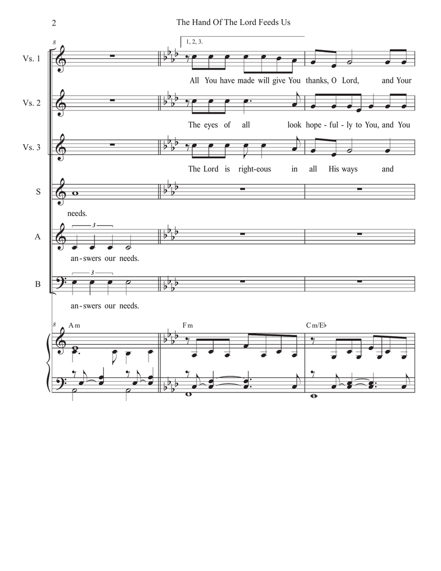 The Hand Of The Lord Feeds Us (Psalm 145) (SAB) 3-Part scores gallery preview page 2