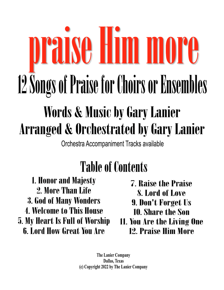 PRAISE HIM MORE, 12 Praise Songs for SATB Choir or Ensemble by Gary Lanier (Score & Parts) 4-Part scores gallery preview page 2