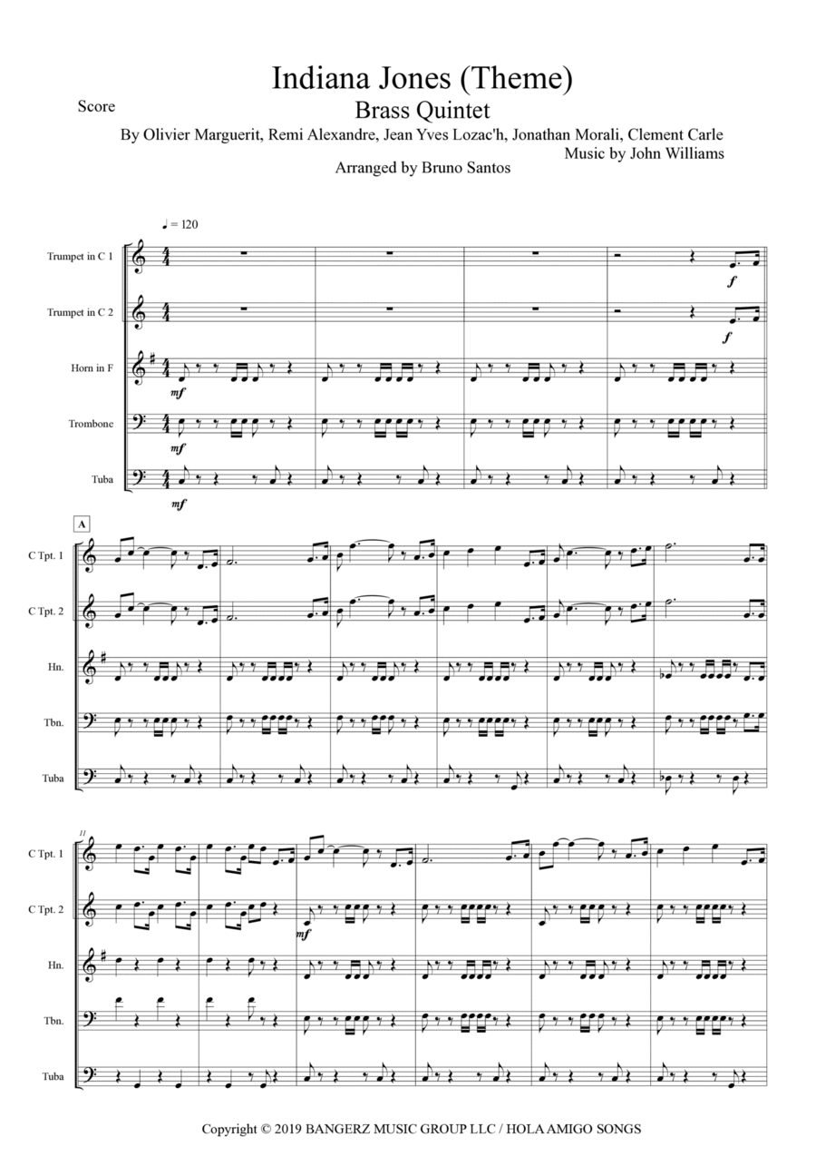 Theme Indiana Jones 1 Brass Quintet scores gallery preview page 1