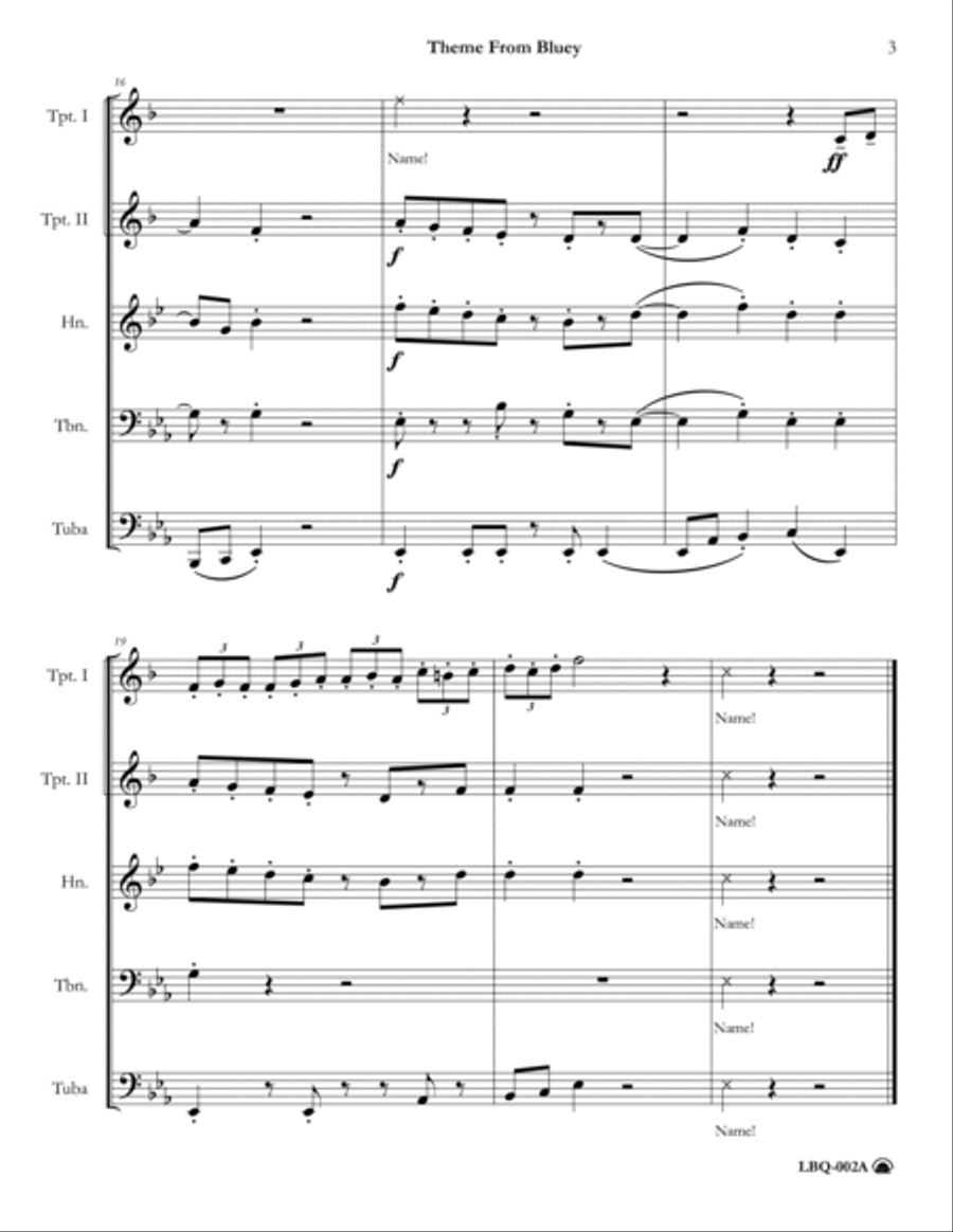 Bluey Theme Song Brass Quintet scores gallery preview page 3