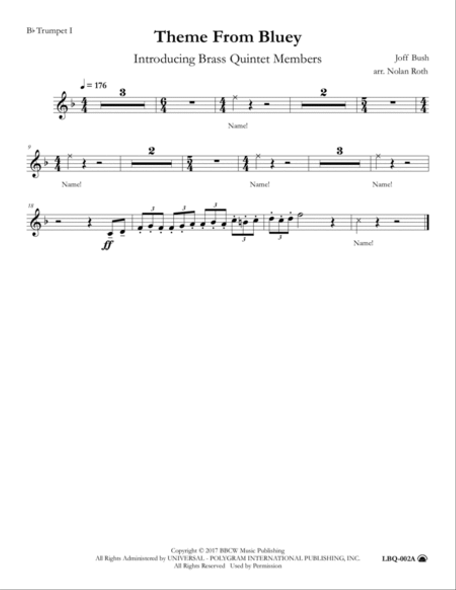 Bluey Theme Song Brass Quintet scores gallery preview page 4