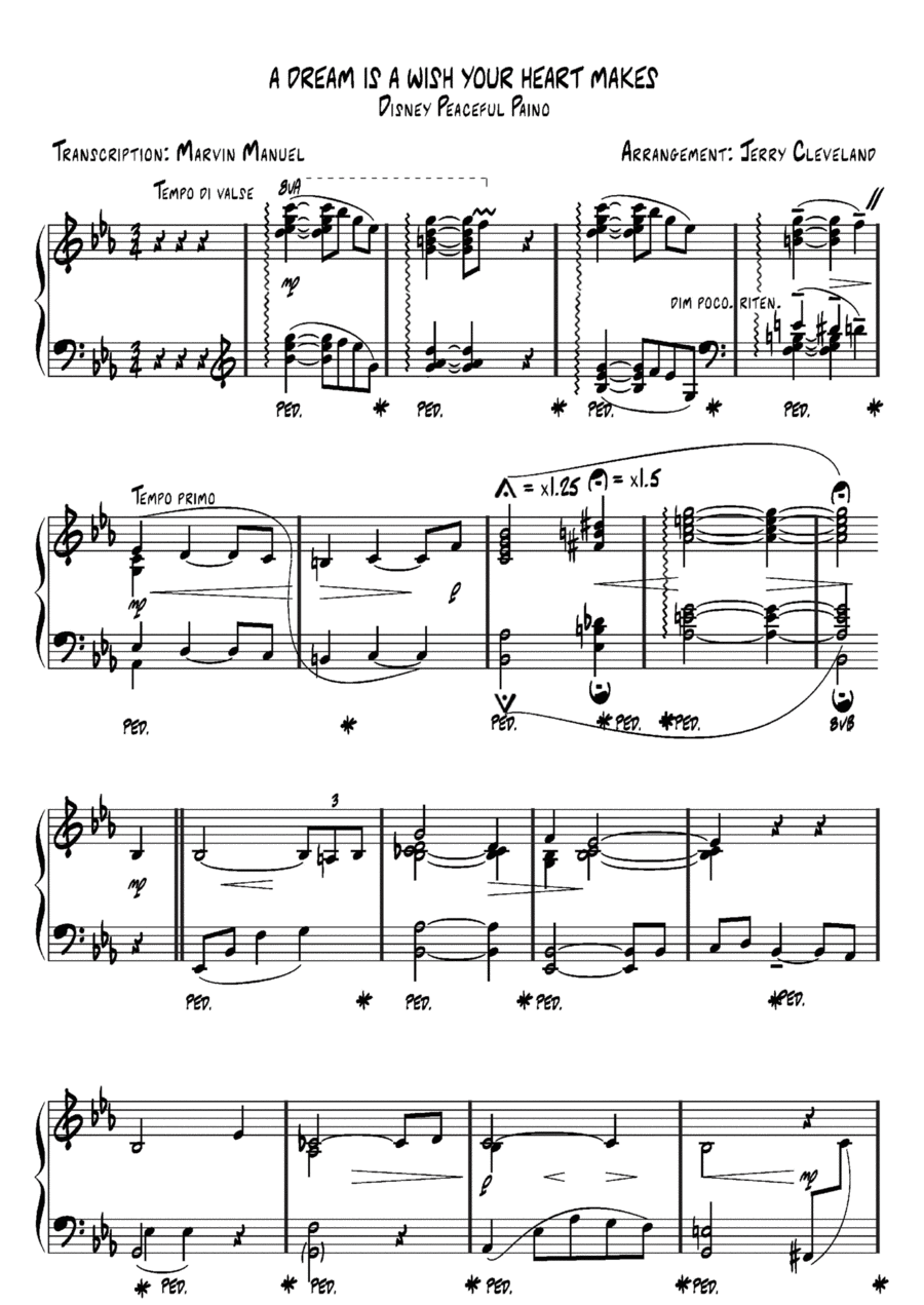Disney Peaceful Piano: A Dream Is A Wish Your Heart Makes Piano Solo scores gallery preview page 1
