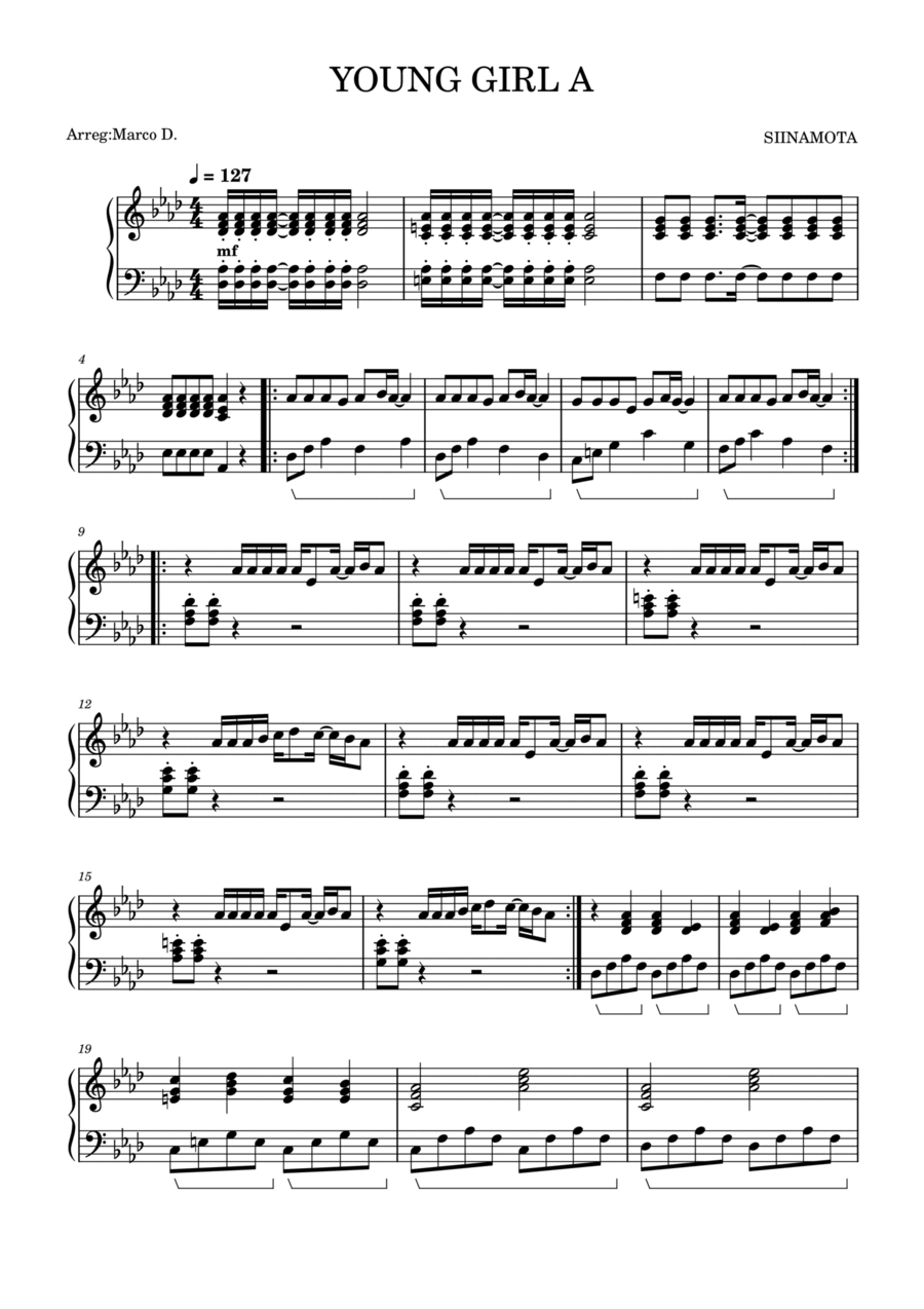 YOUNG GIRL A Piano Solo scores gallery preview page 1