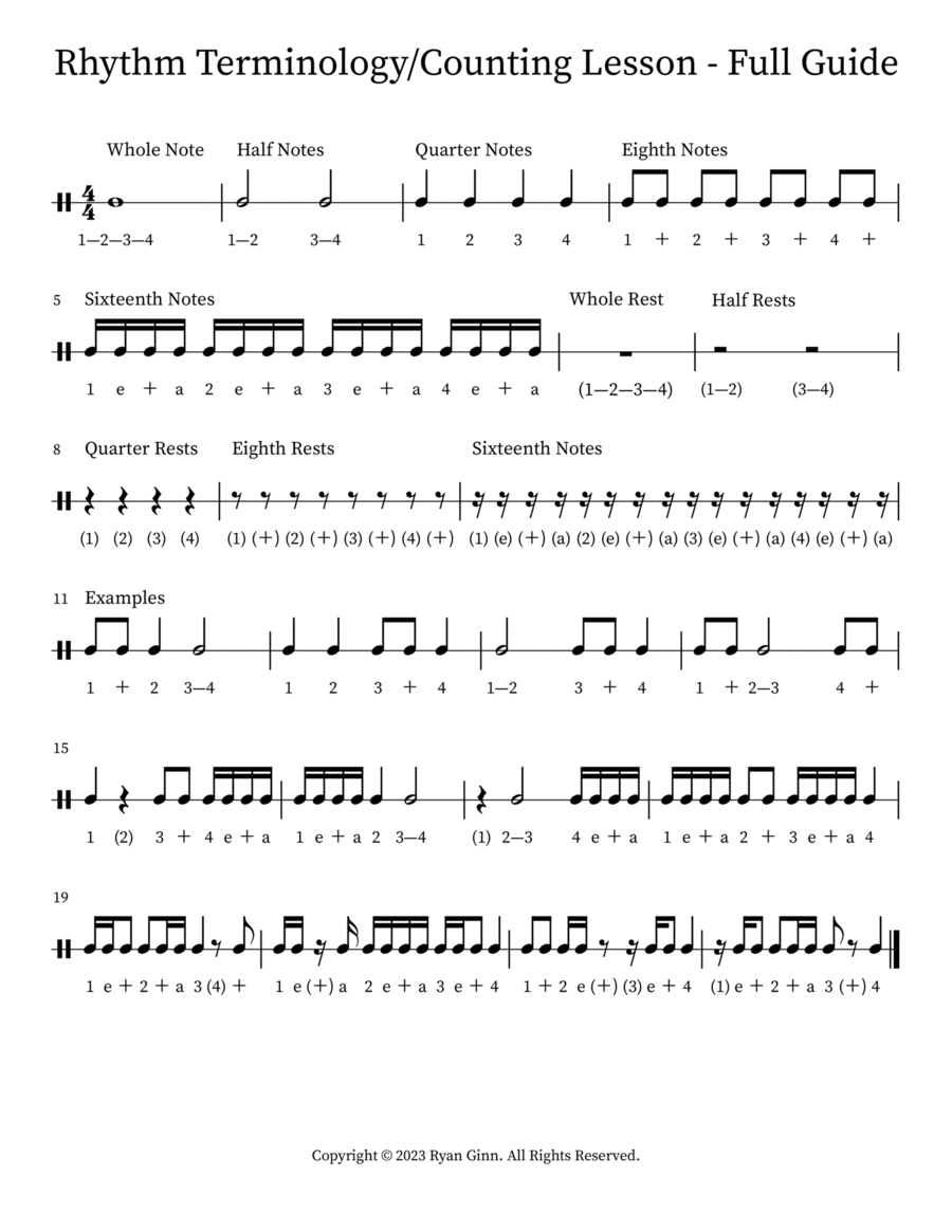 Rhythm Terminology/Counting Lesson - Full Guide Percussion scores gallery preview page 1