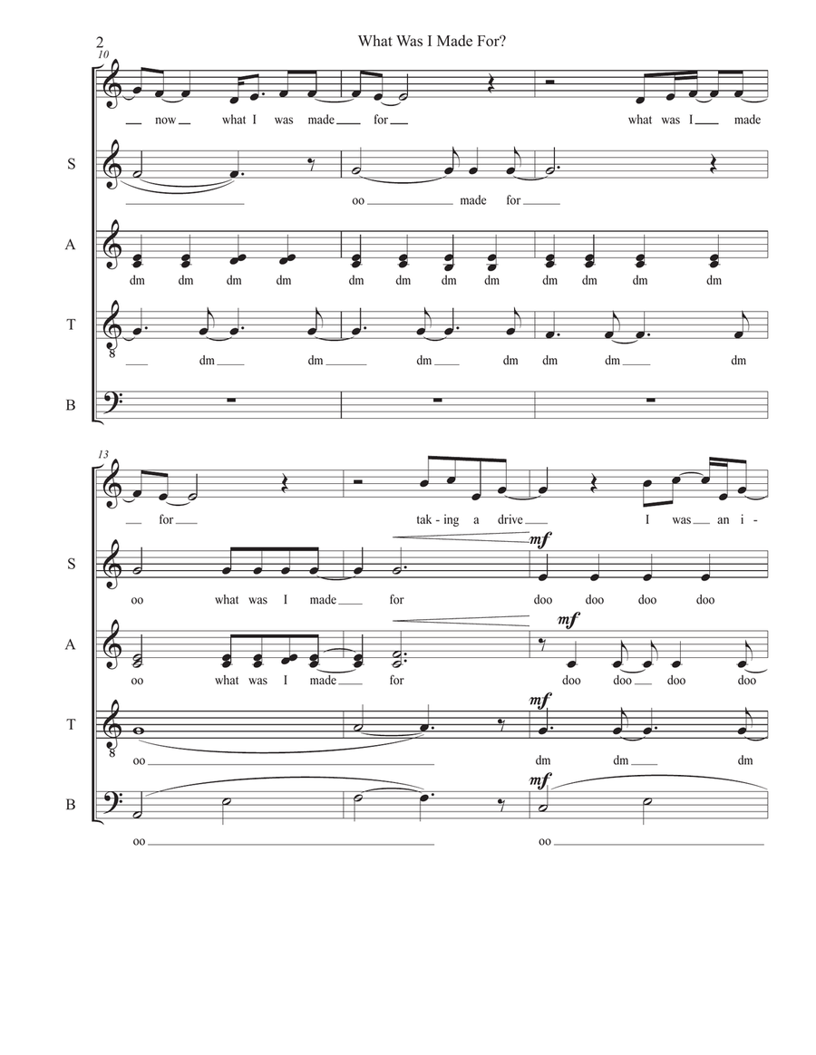 What Was I Made For? 4-Part scores gallery preview page 2