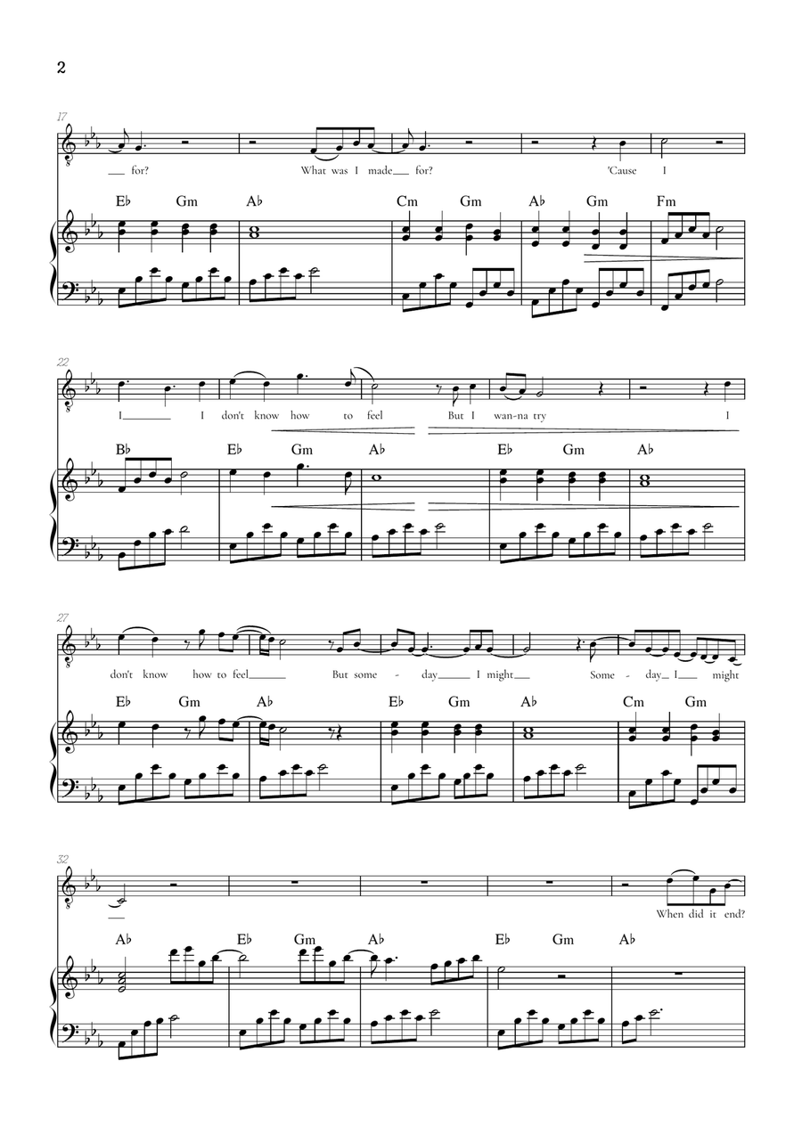 What Was I Made For? Tenor Voice scores gallery preview page 2