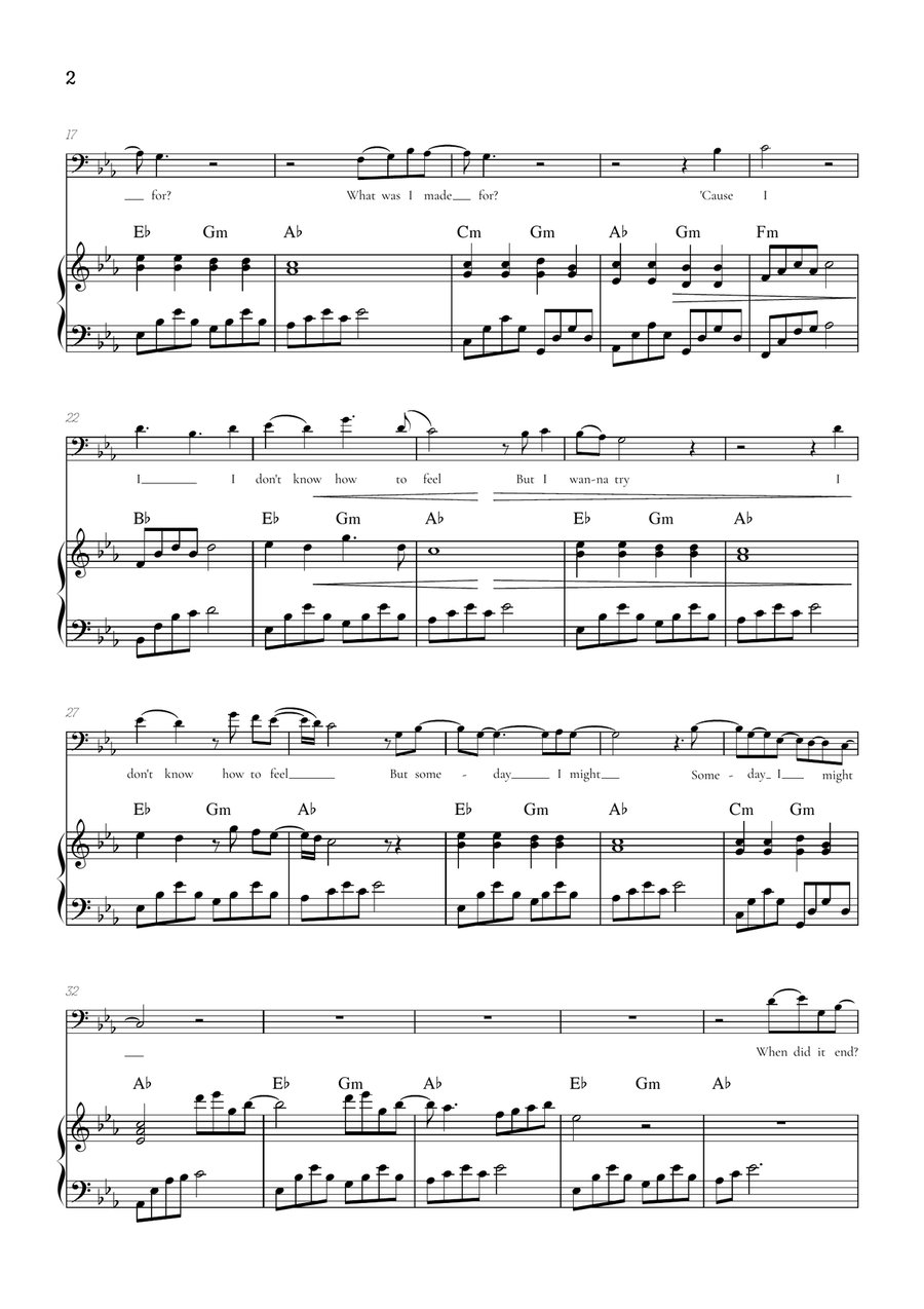 What Was I Made For? Baritone Horn TC scores gallery preview page 2