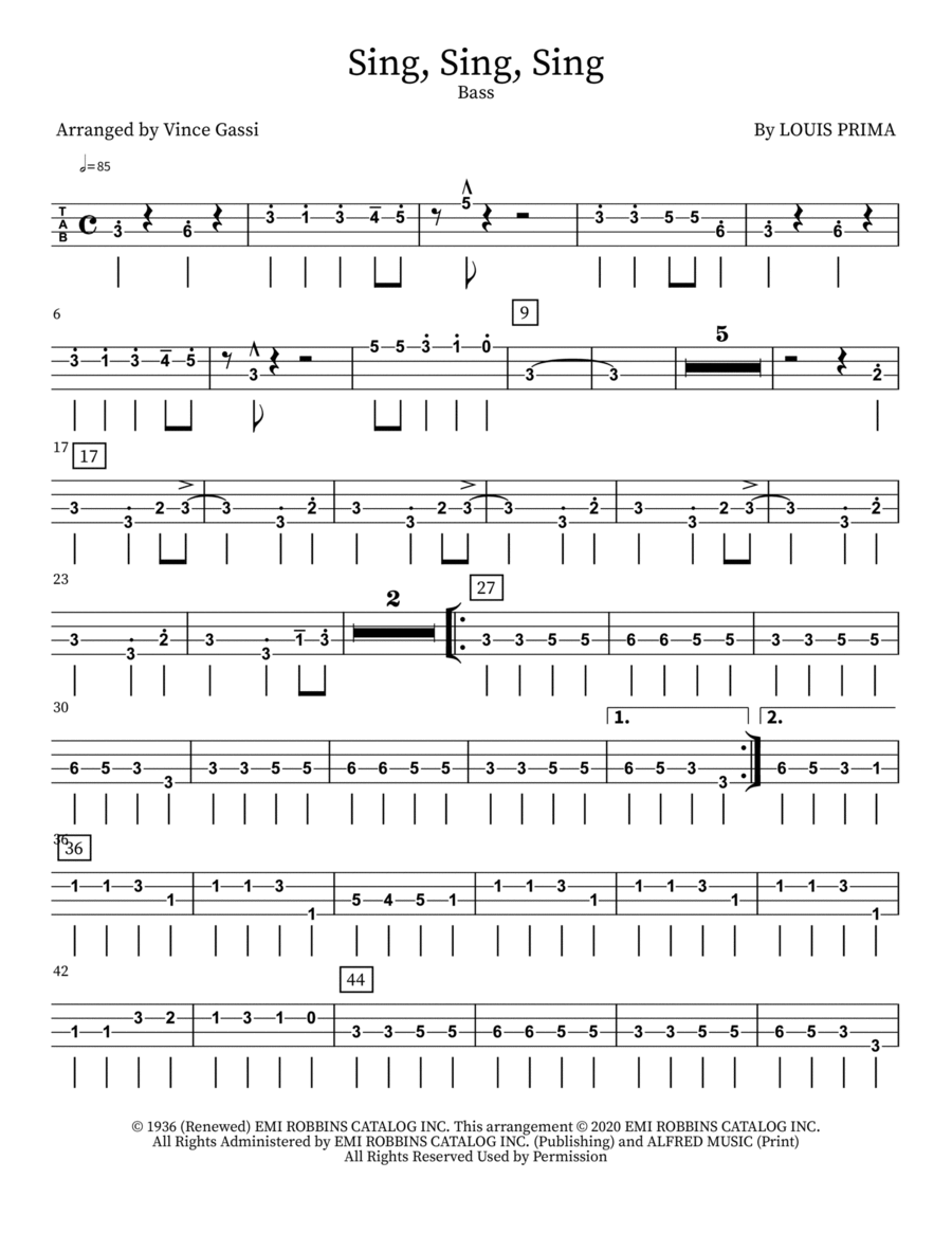 Sing, Sing, Sing Bass Guitar scores gallery preview page 1