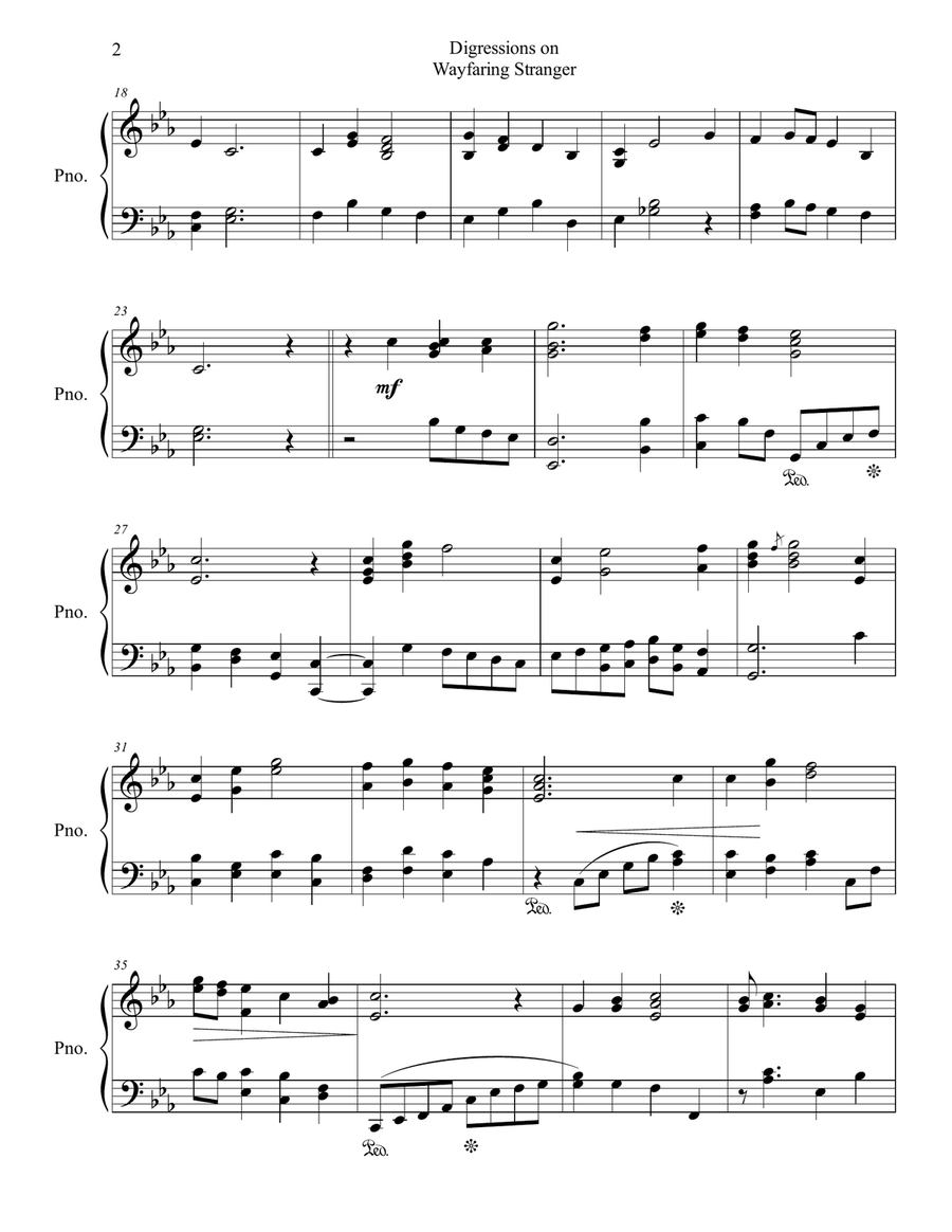 Digressions on Wayfaring Stranger Piano Solo scores gallery preview page 2