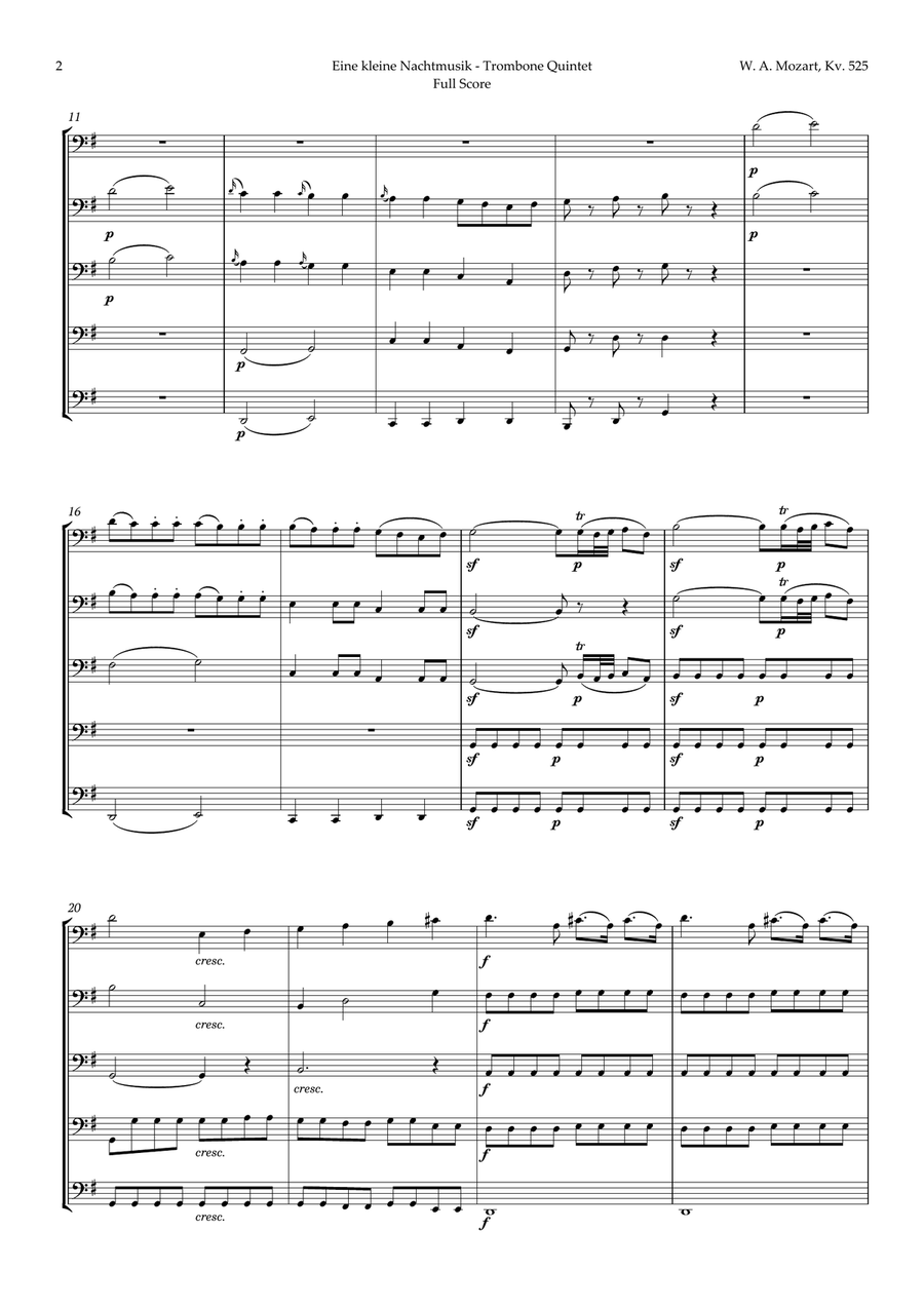 Eine kleine Nachtmusik by Mozart for Trombone Quintet by Wolfgang Amadeus Mozart Brass Quintet - Digital Sheet Music page 2