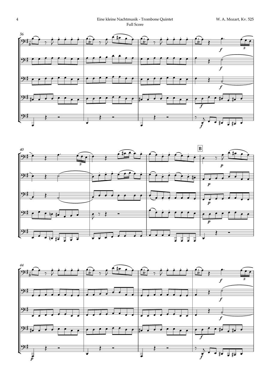 Eine kleine Nachtmusik by Mozart for Trombone Quintet by Wolfgang Amadeus Mozart Brass Quintet - Digital Sheet Music page 4