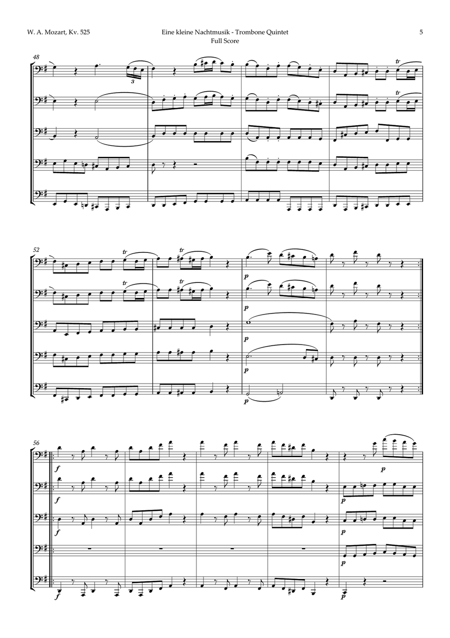Eine kleine Nachtmusik by Mozart for Trombone Quintet by Wolfgang Amadeus Mozart Brass Quintet - Digital Sheet Music page 5
