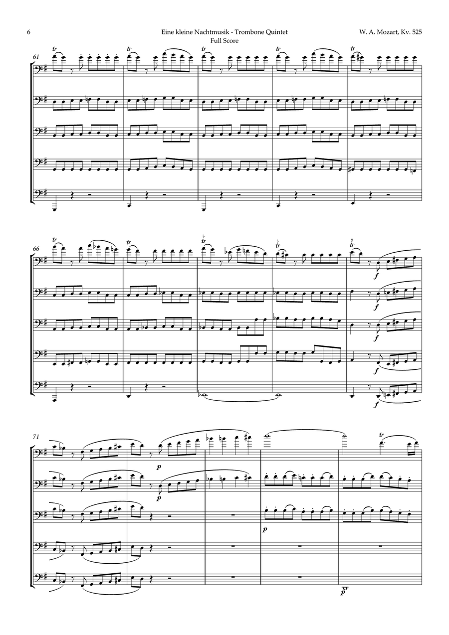 Eine kleine Nachtmusik by Mozart for Trombone Quintet by Wolfgang Amadeus Mozart Brass Quintet - Digital Sheet Music page 6