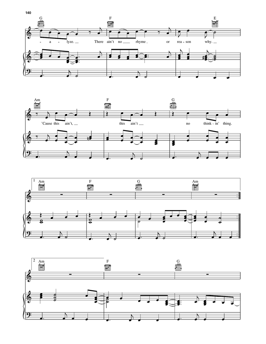 (This Ain't) No Thinkin' Thing Piano, Vocal, Guitar scores gallery preview page 3