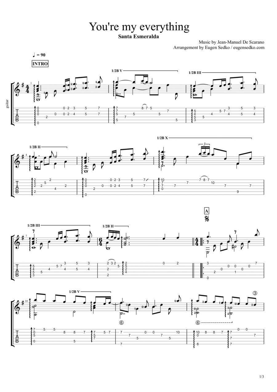 You're my everything Santa Esmeralda guitar arrangement Electric Guitar scores gallery preview page 1