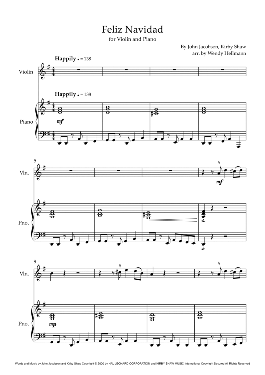 Feliz Navidad Violin Solo scores gallery preview page 1