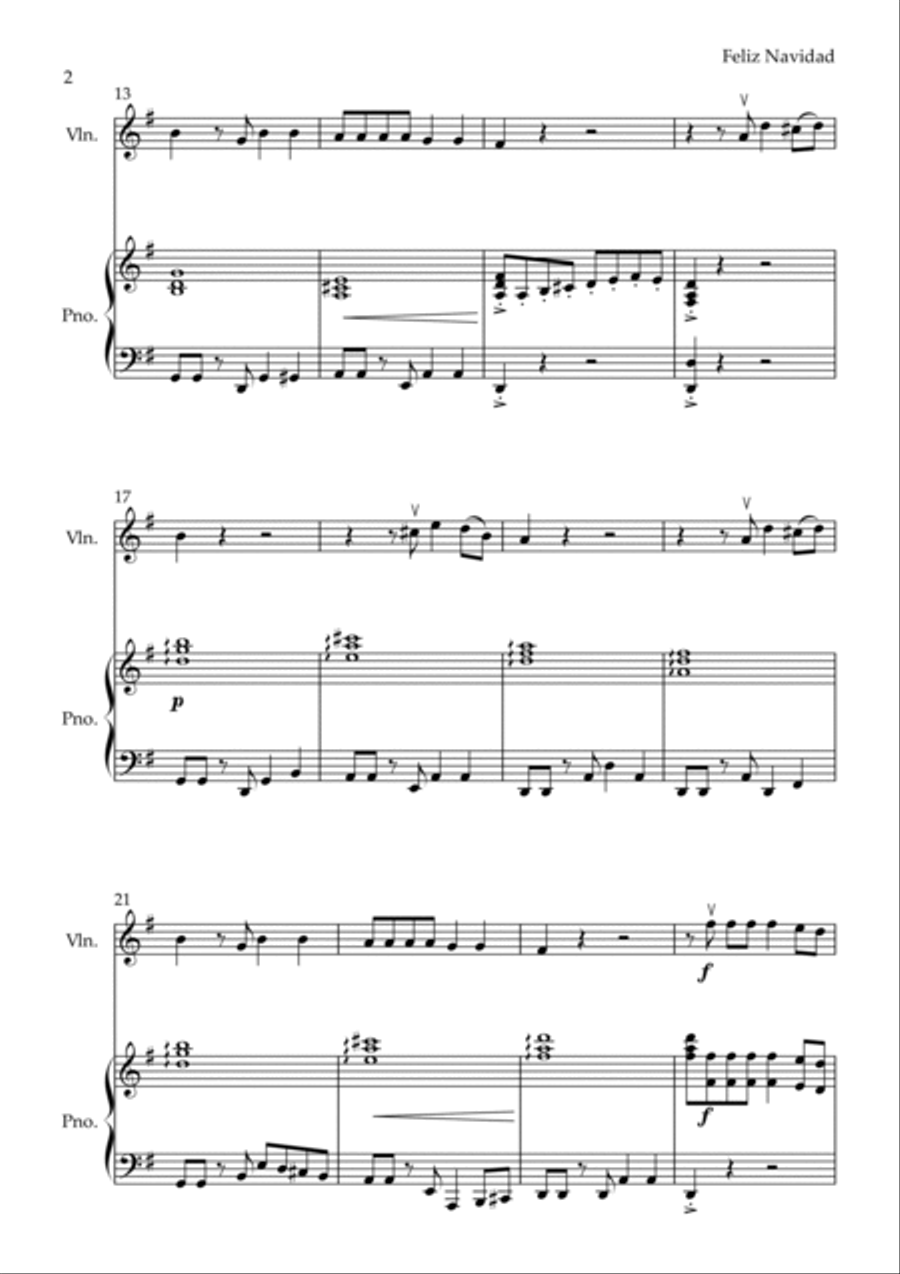 Feliz Navidad Violin Solo scores gallery preview page 2
