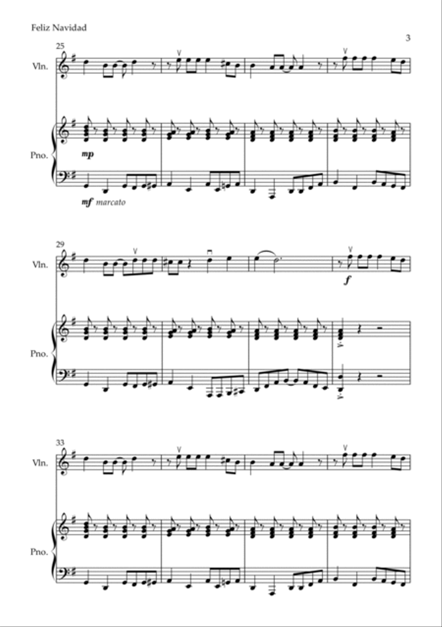 Feliz Navidad Violin Solo scores gallery preview page 3