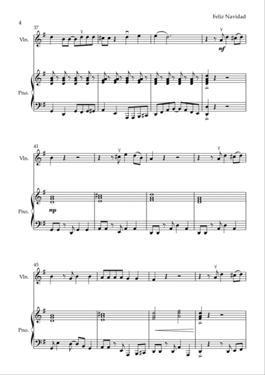 Feliz Navidad Violin Solo scores gallery preview page 4