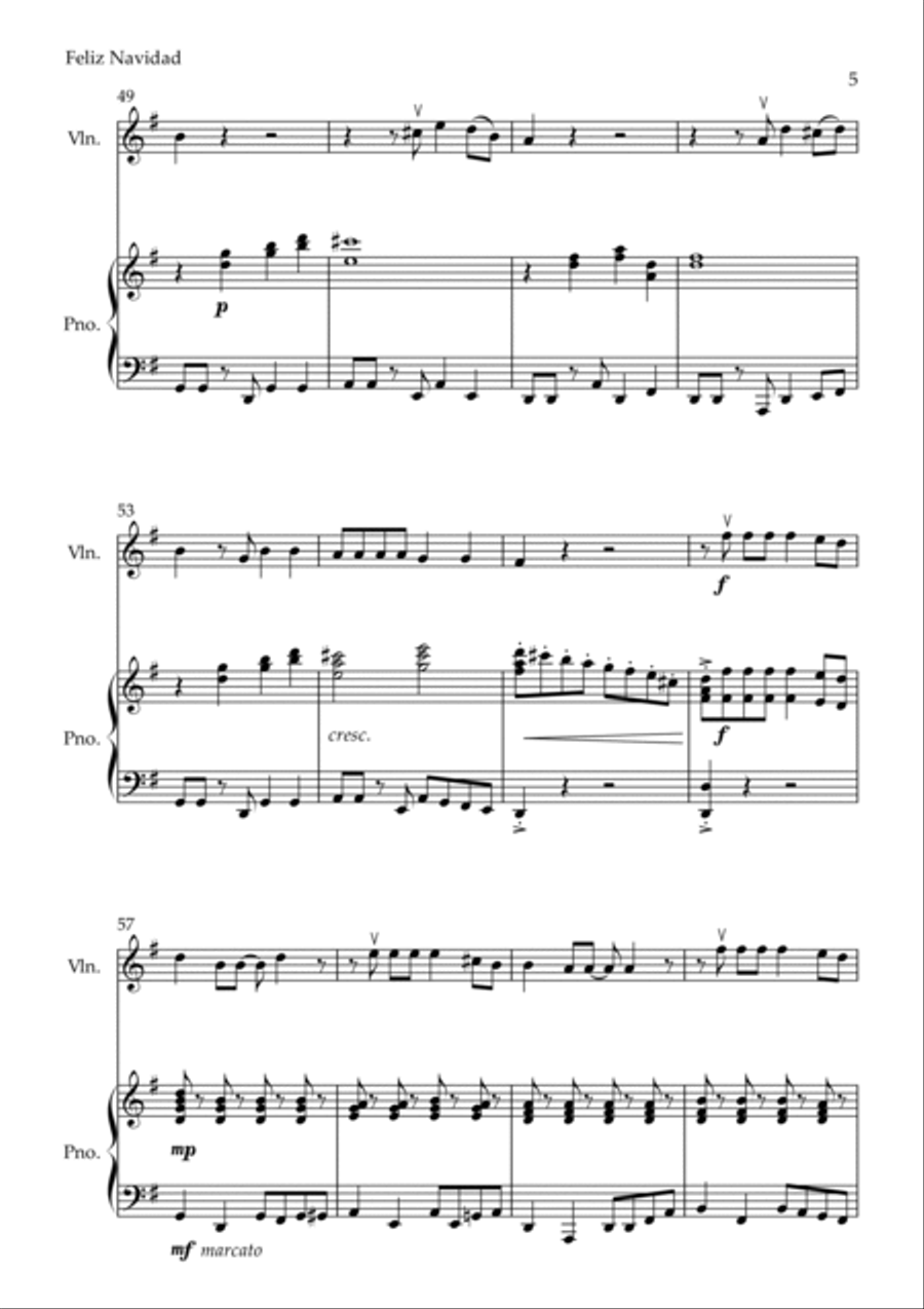 Feliz Navidad Violin Solo scores gallery preview page 5