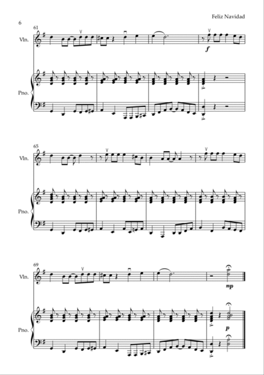 Feliz Navidad Violin Solo scores gallery preview page 6