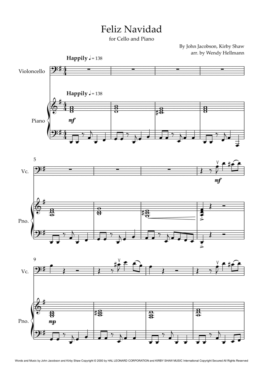 Feliz Navidad Piano scores gallery preview page 1