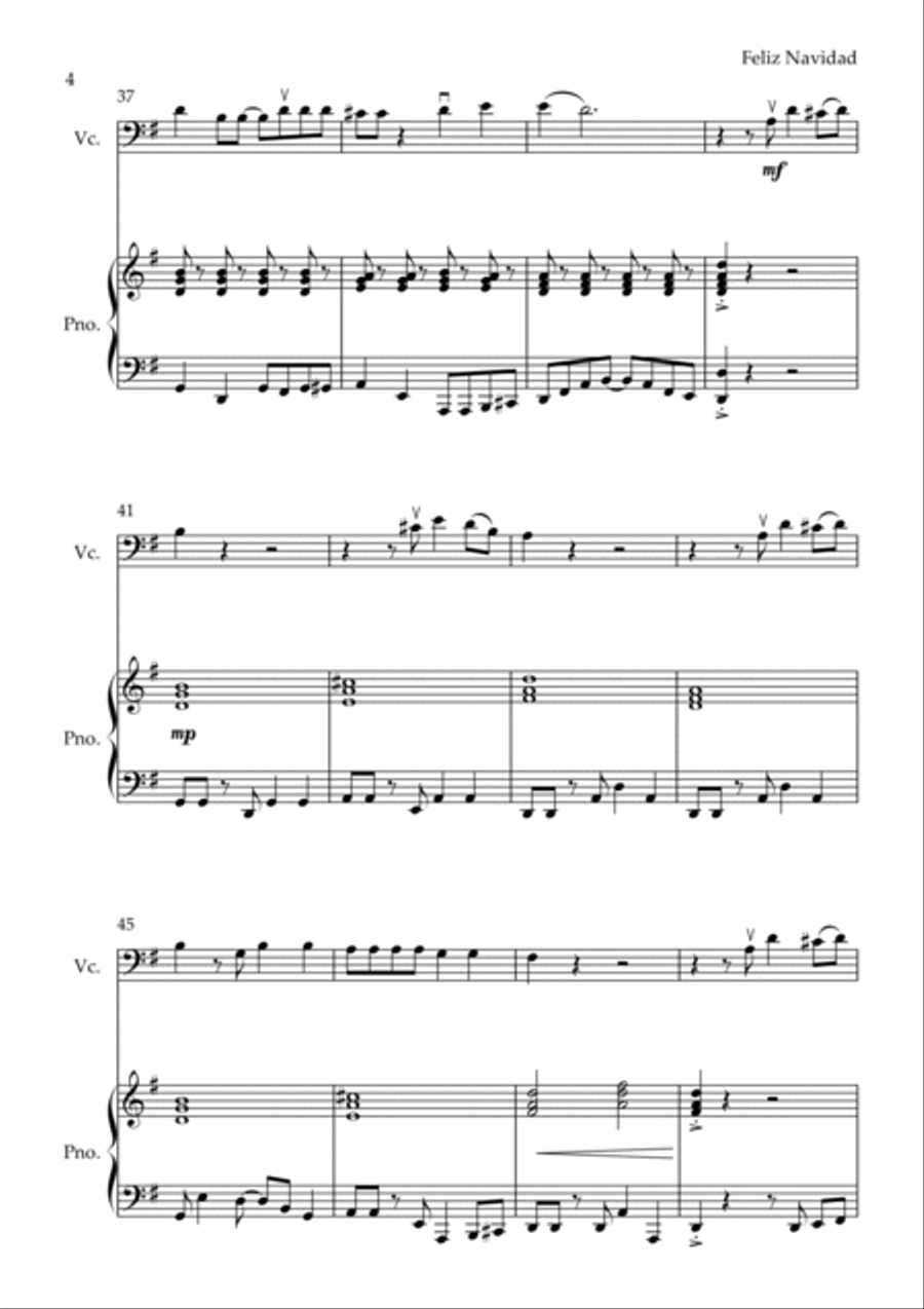 Feliz Navidad Piano scores gallery preview page 4