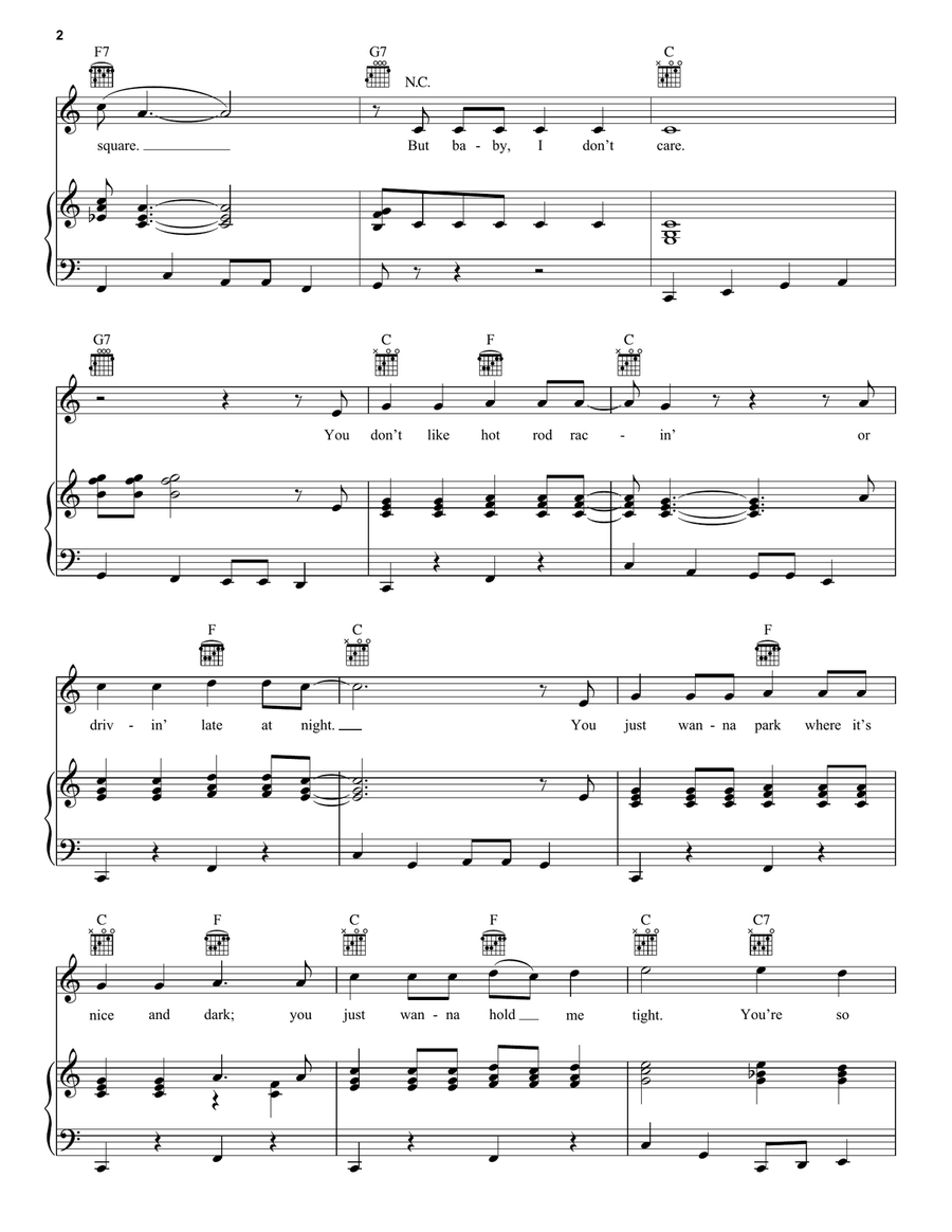 (You're So Square) Baby, I Don't Care Piano, Vocal, Guitar scores gallery preview page 2