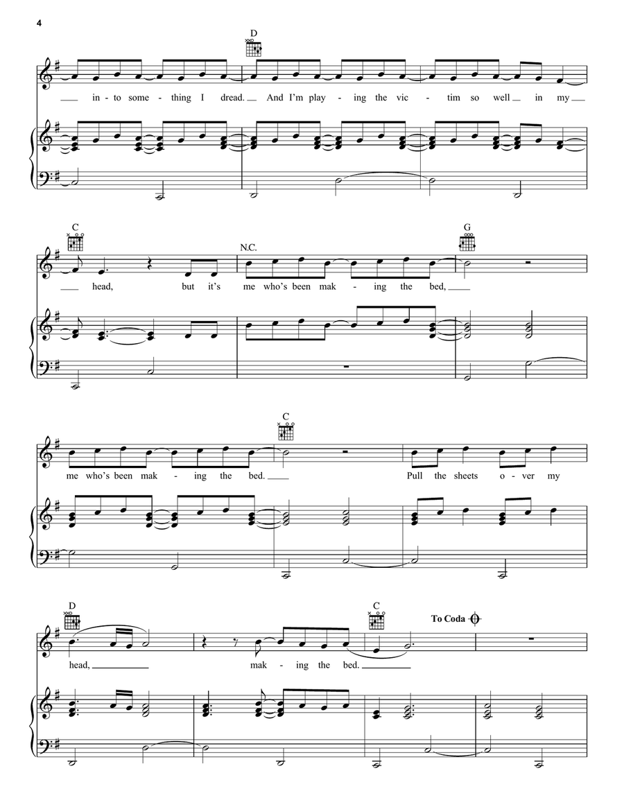 making the bed making the bed Piano, Vocal, Guitar scores gallery preview page 4
