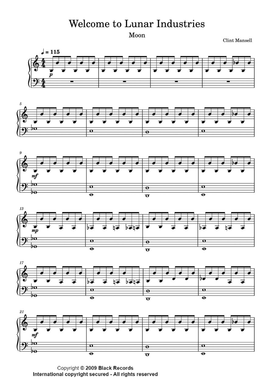 Welcome To Lunar Industries Easy Piano scores gallery preview page 1