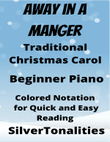 Away In a Manger Beginner Piano Sheet Music with Colored Notation mini preview