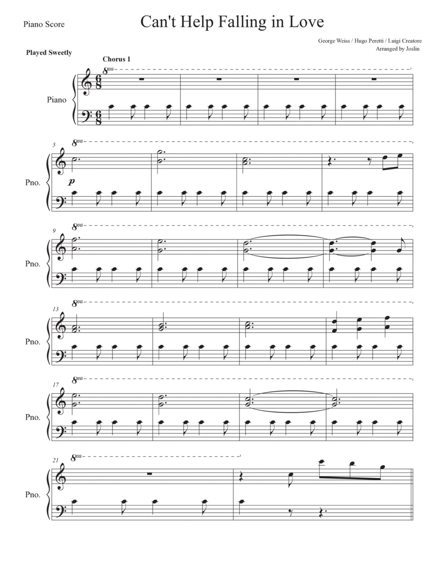 Can't Help Falling In Love Piano Solo scores gallery preview page 1