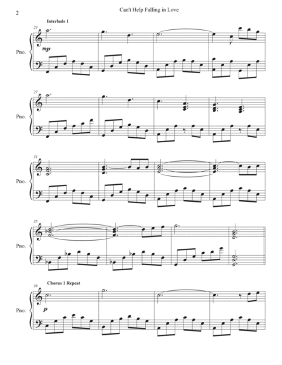 Can't Help Falling In Love Piano Solo scores gallery preview page 2
