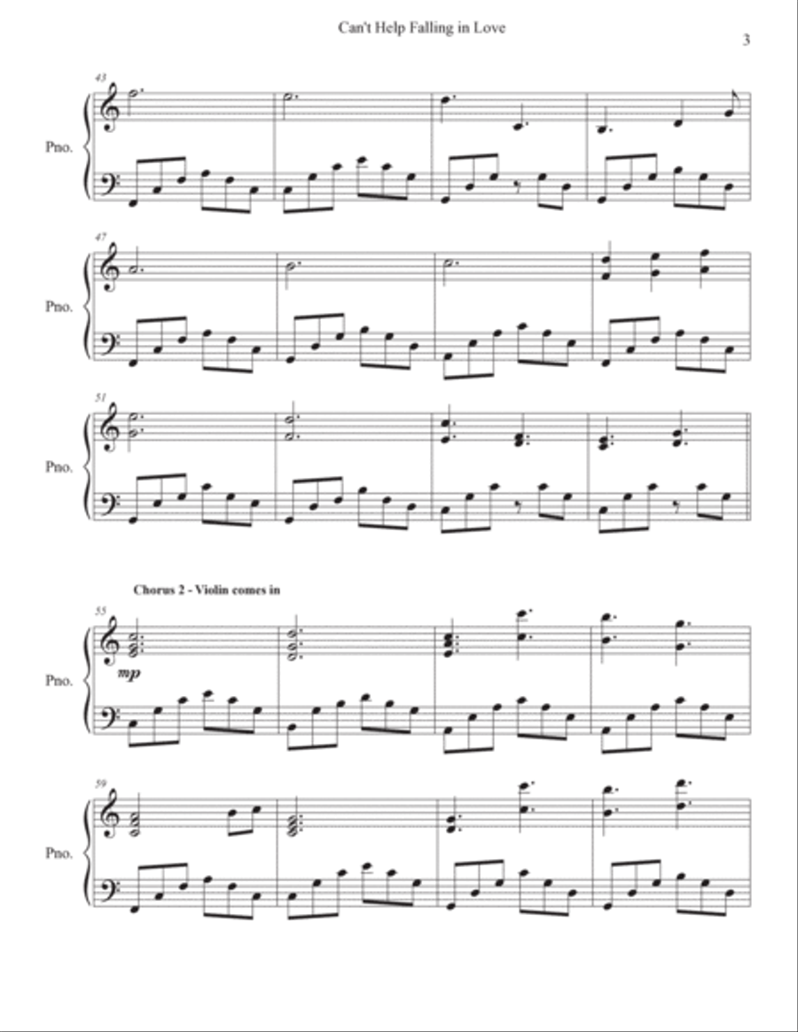 Can't Help Falling In Love Piano Solo scores gallery preview page 3