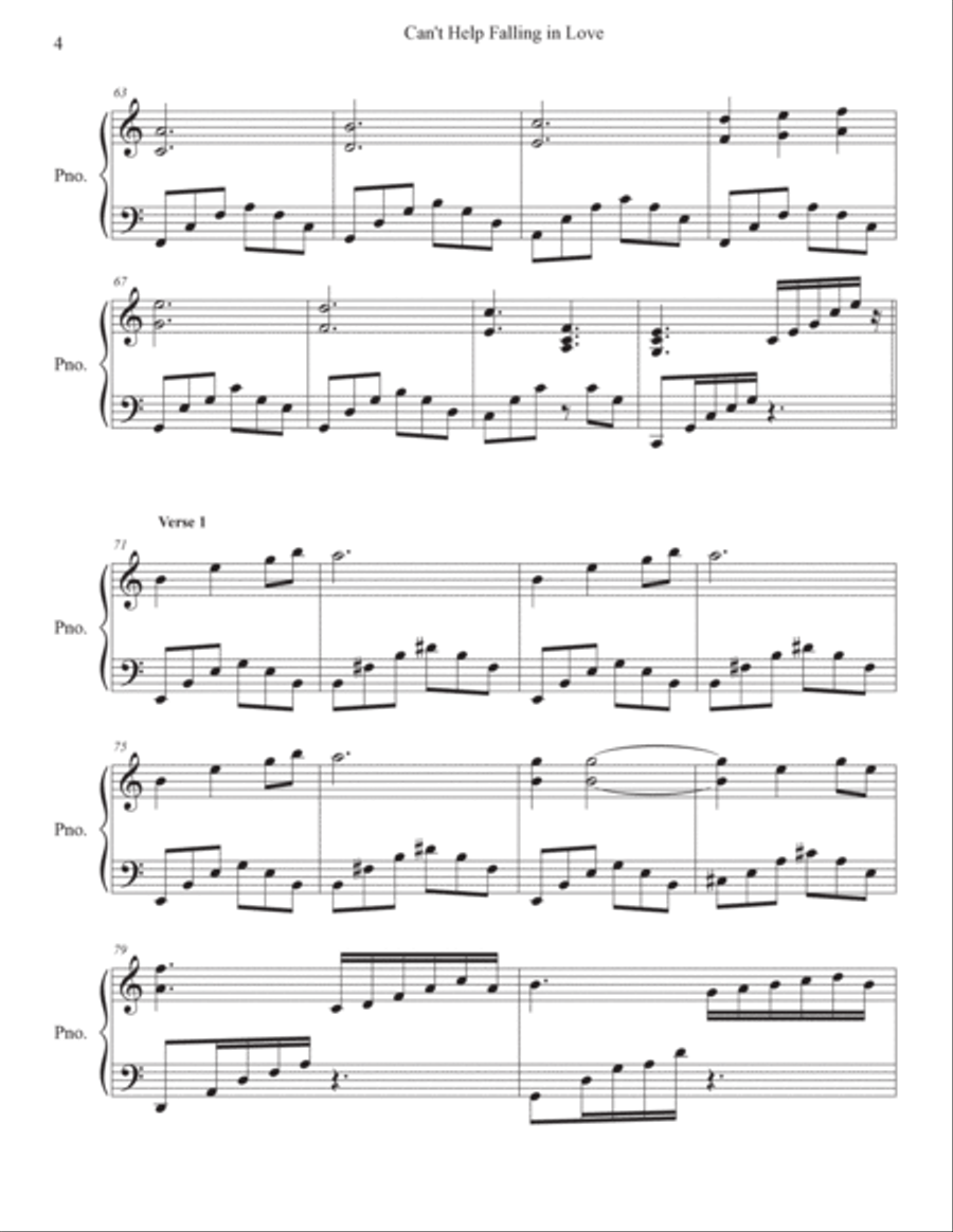 Can't Help Falling In Love Piano Solo scores gallery preview page 4