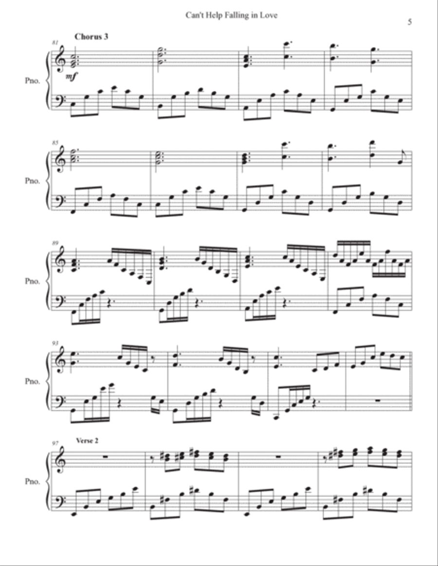 Can't Help Falling In Love Piano Solo scores gallery preview page 5