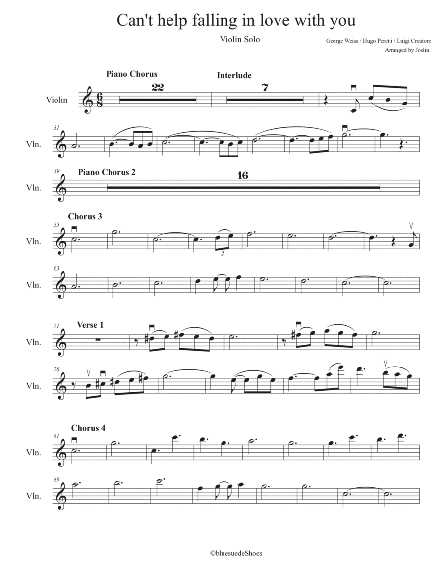 Can't Help Falling In Love Violin Solo scores gallery preview page 1
