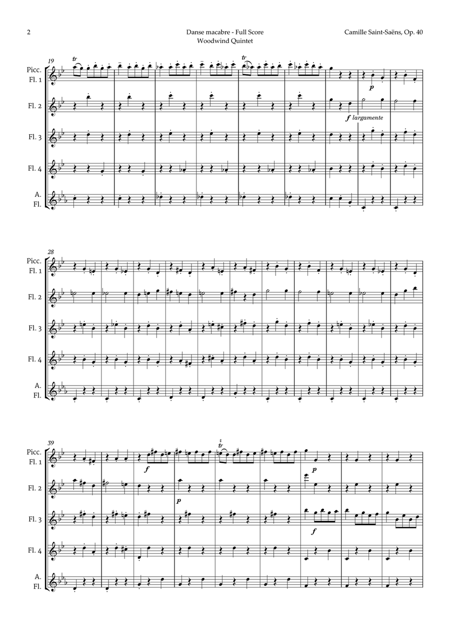 Danse Macabre by Camille Saint-Saens for Flute Quintet Woodwind Quintet scores gallery preview page 2