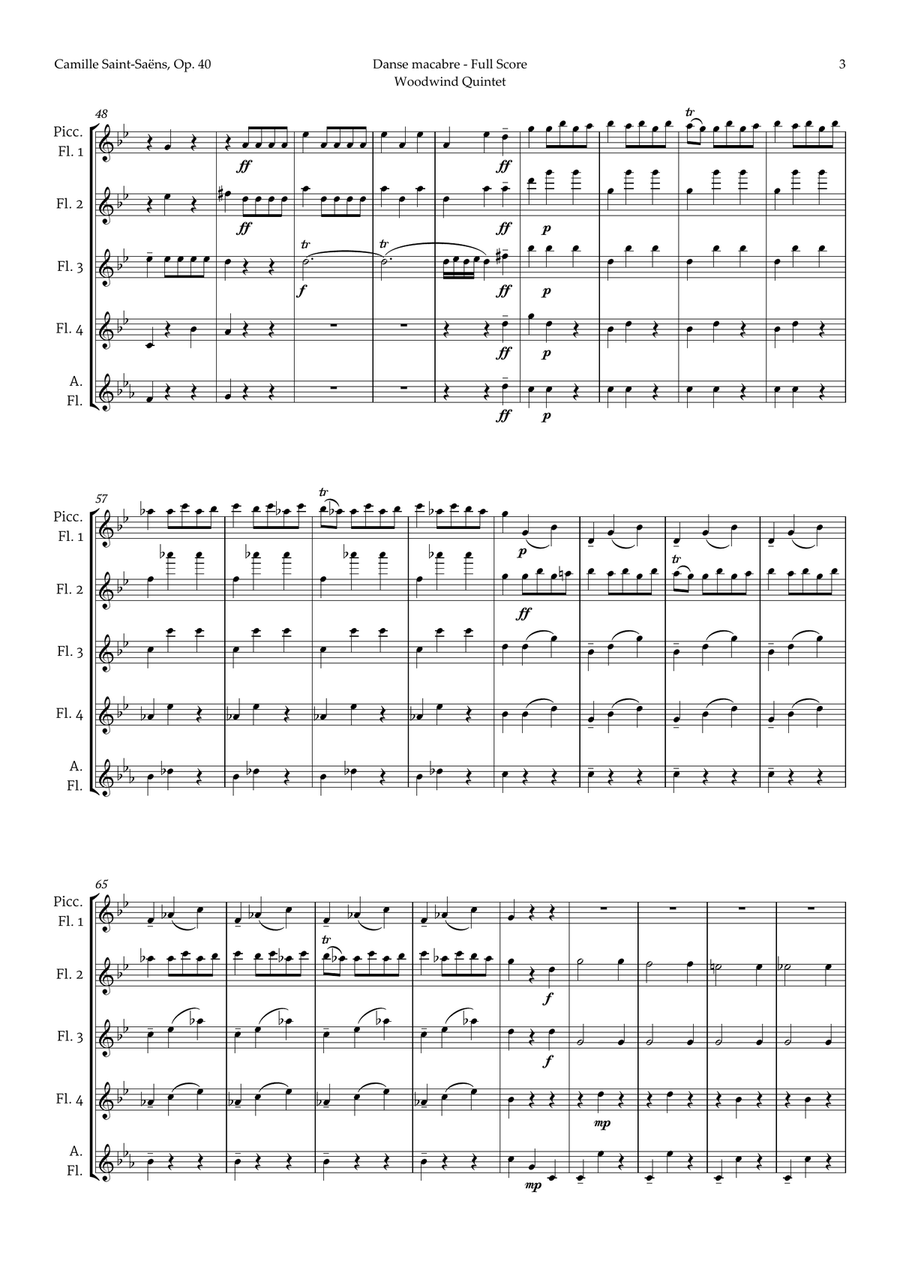 Danse Macabre by Camille Saint-Saens for Flute Quintet Woodwind Quintet scores gallery preview page 3