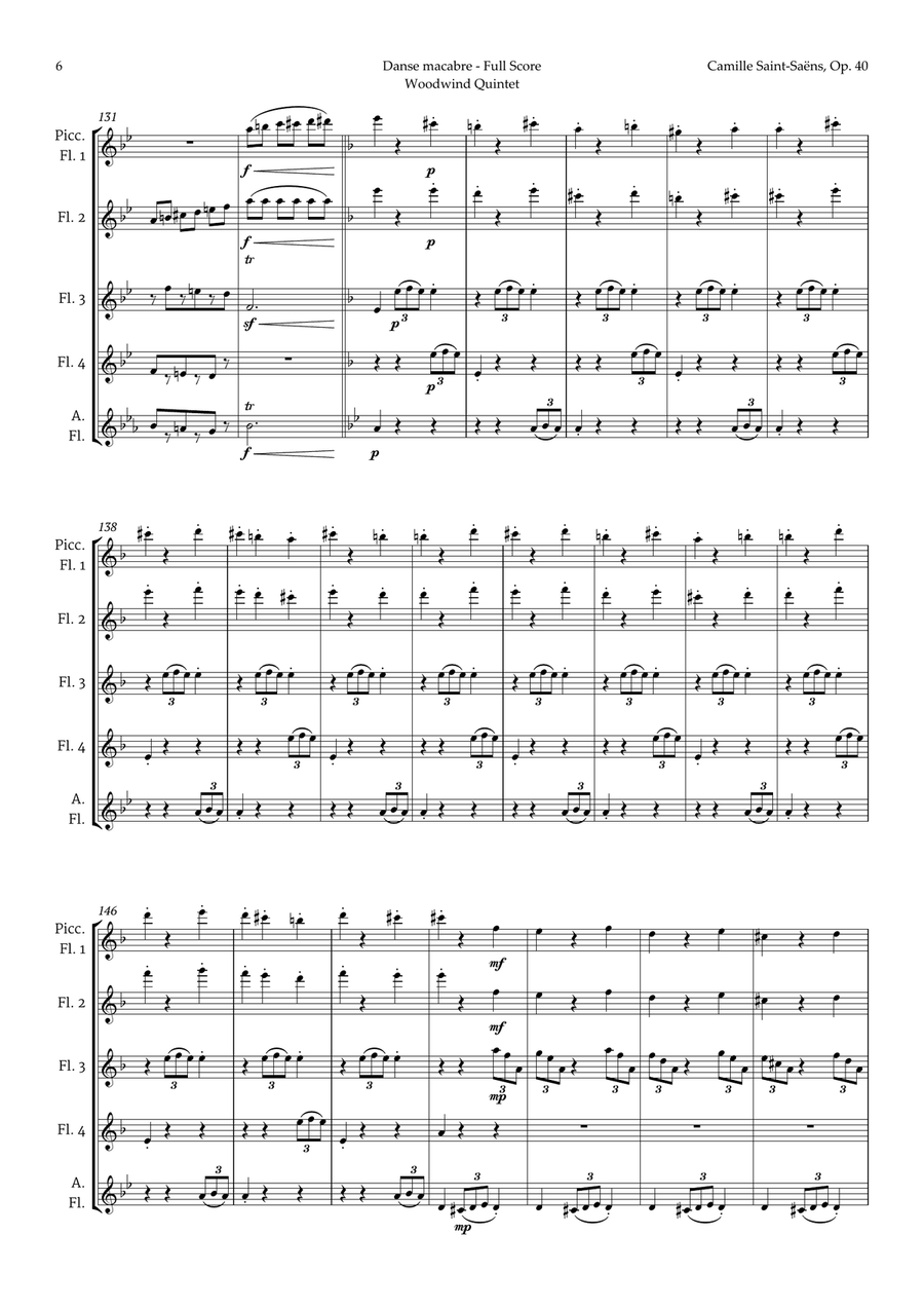 Danse Macabre by Camille Saint-Saens for Flute Quintet Woodwind Quintet scores gallery preview page 6