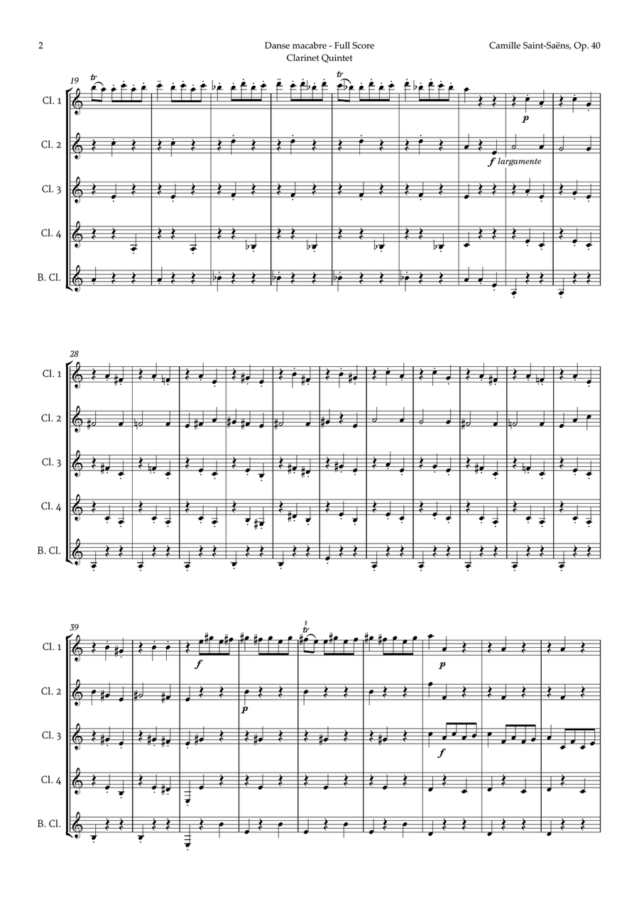 Danse Macabre by Camille Saint-Saens for Clarinet Quintet Clarinet Quintet scores gallery preview page 2