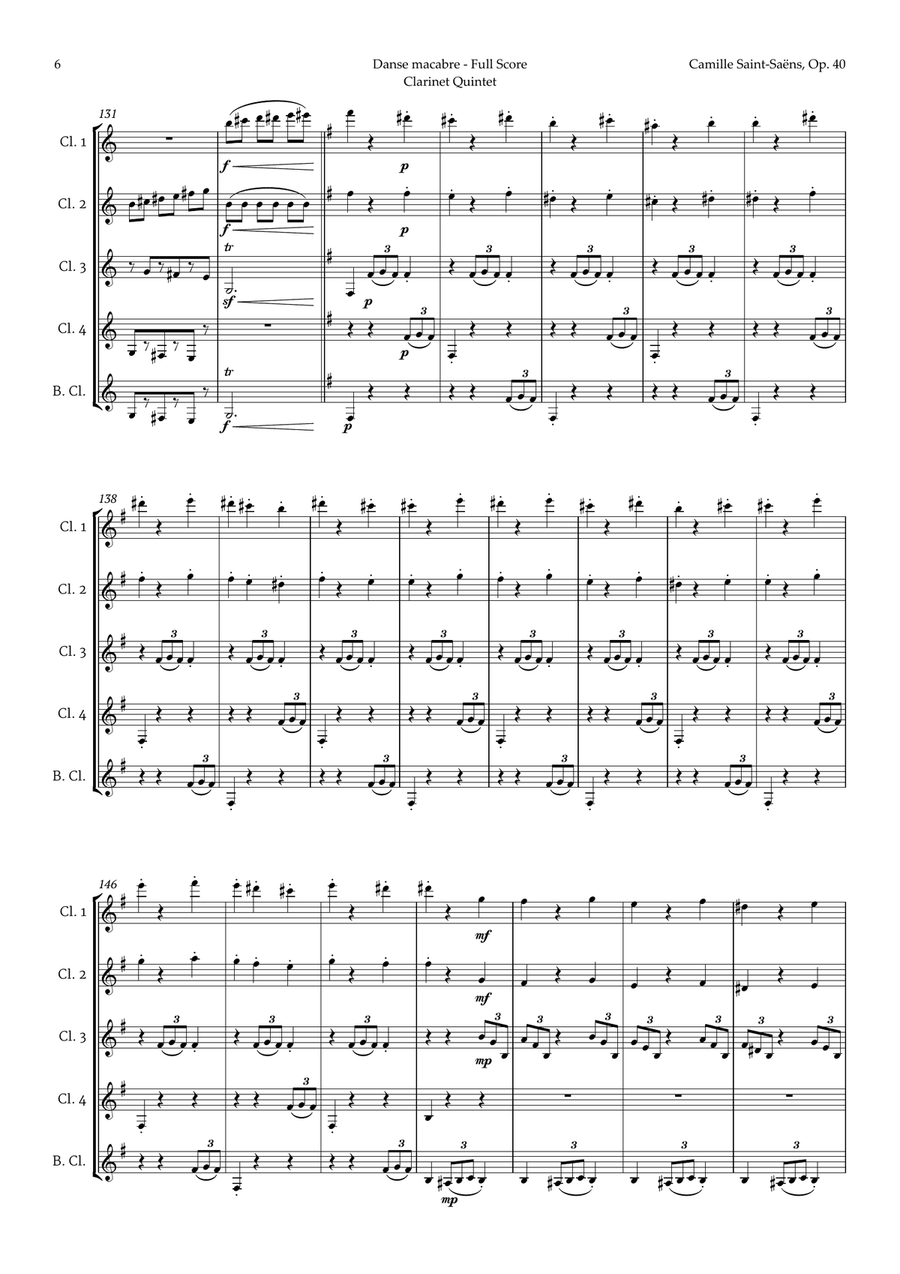 Danse Macabre by Camille Saint-Saens for Clarinet Quintet Clarinet Quintet scores gallery preview page 6