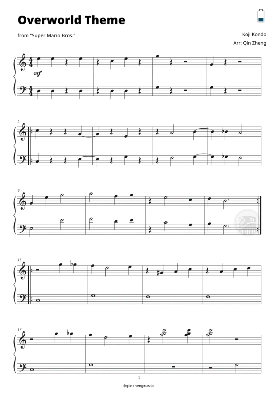 Super Mario Bros Theme Easy Piano scores gallery preview page 1