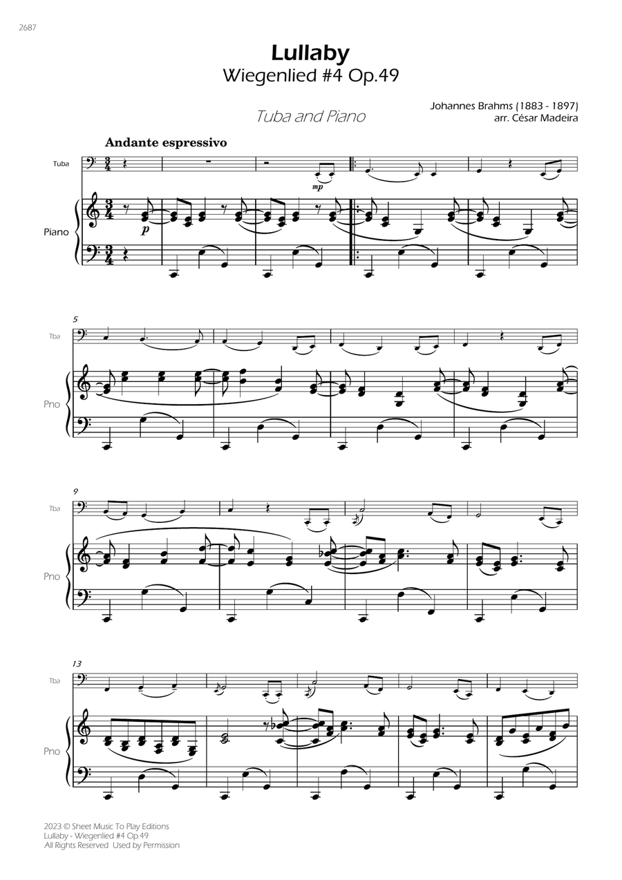 Brahms' Lullaby - Tuba and Piano (Full Score and Parts) Piano Accompaniment scores gallery preview page 3