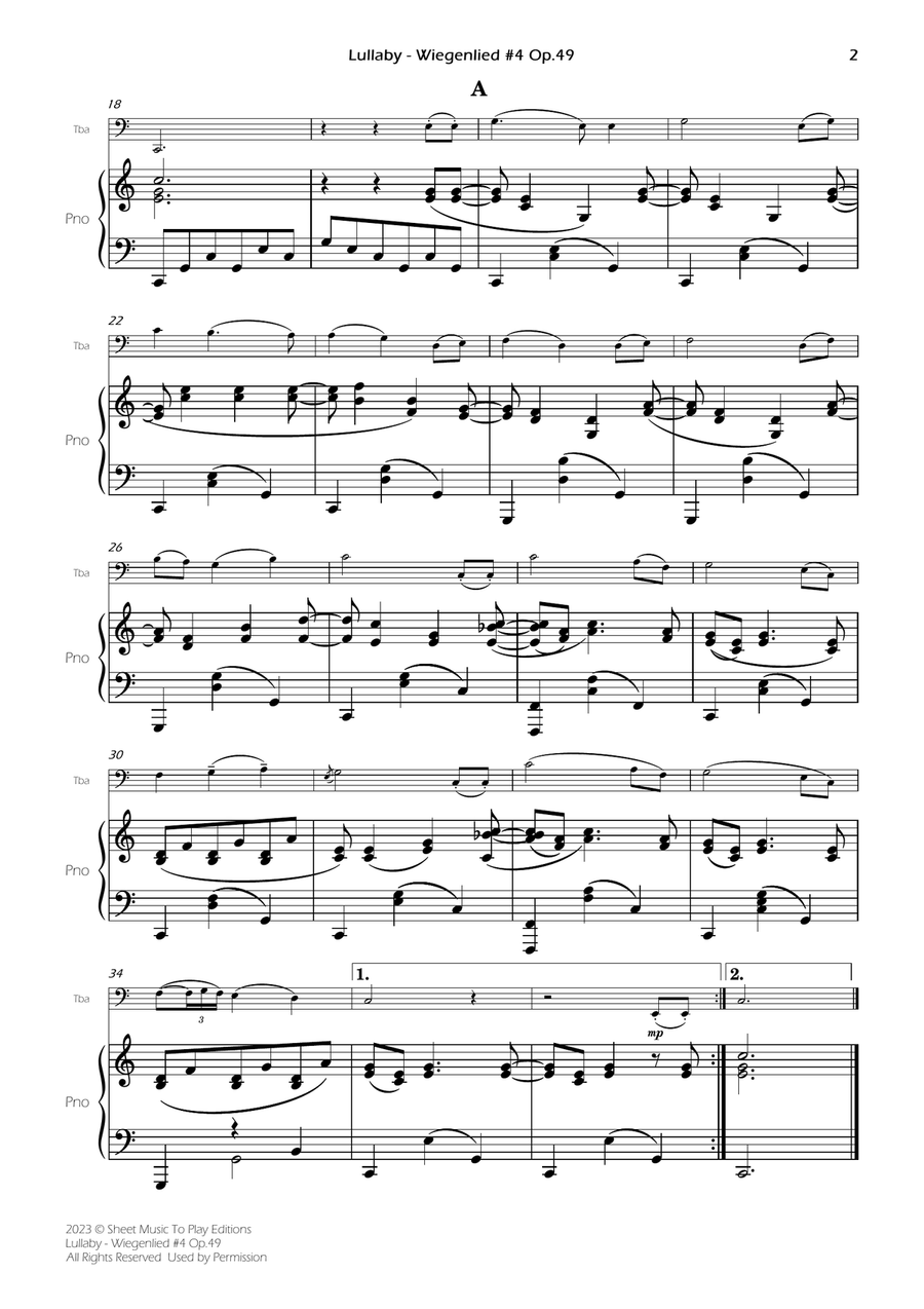 Brahms' Lullaby - Tuba and Piano (Full Score and Parts) Piano Accompaniment scores gallery preview page 4